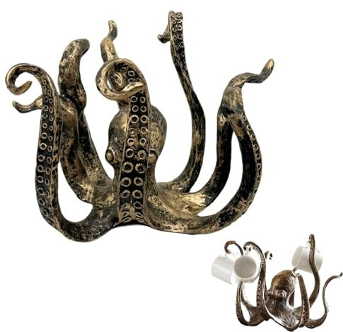 ZGSYH Octopus Mug Holder,2024 Octopus Cup Holder for Counter Top,Resin Octopus Table Topper Statue Ornament,Pendant Tea Cup Holder for Kitchen Dining Bar (Color : Copper)