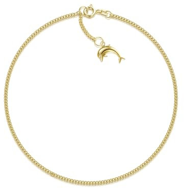 SILBERKETTEN STORE DEIN SCHMUCK ONLINE SHOP Fußkette Panzer Breite 1,7mm mit kleinem Delfin | aus echt 585 Gold | hochglanzpolierte Fußkette | Echtgold mit Federringverschluß