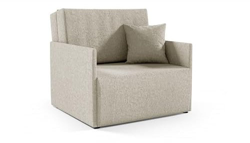 LIKMA Beige Kord 1 Sitzer Sofa mit Schlaffunktion Olita 87 cm Schlafcouch mit Kissen Komplett Montiert - Easy Clean Moderne Wohnzimmer Couch - Sofa mit Bettfunktion - Schlafsofa Stoff: Anafi 22