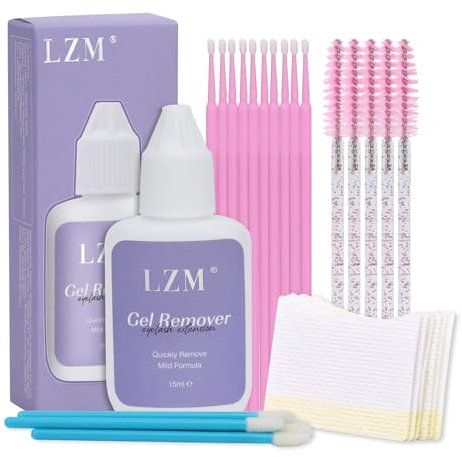 LZM Eyelash Remover, Eyelash Extension Remover, Eyelash Remover with Lash Brush,Eyelash swabs, for Individual Eyelash Extension Remove (15ml)