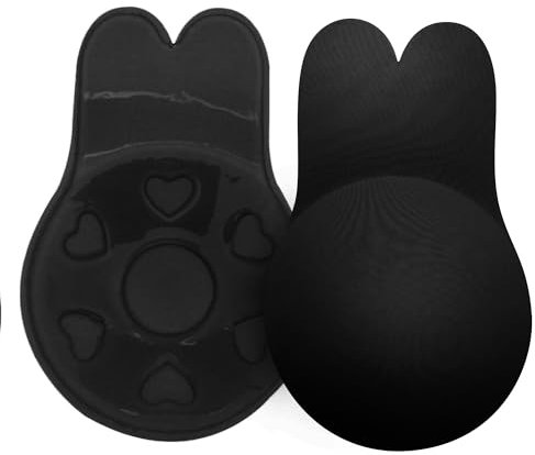 ZAIQUN Invisible Strapless Backless Rabbit Bra Reusable Lifting Bra Cups Backless Nipple Cover Adhesive Silicone Black