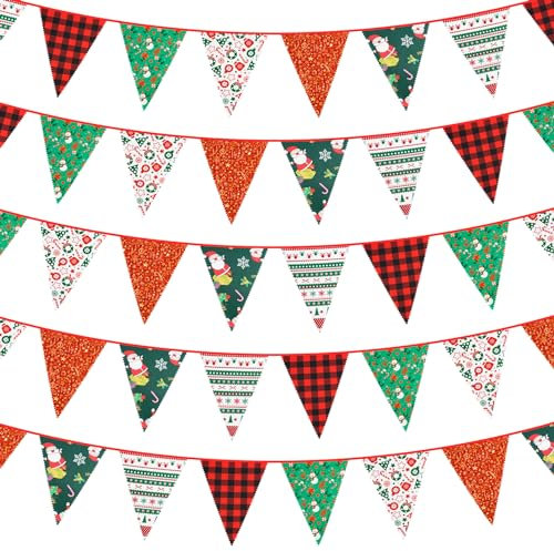 Anevous 10 Meter Wimpelkette mit 36 Wimpeln, Wimpel Girlande Wimpelkette Outdoor Wetterfest, Stoffgirlande für Hochzeits Geburtstag Party Dekoration Indoor Outdoor, Veranstaltungen,Weihnachten