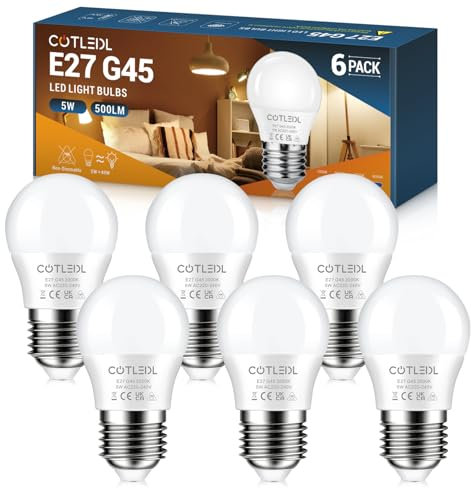 COTLEDL E27 Screw Bulbs, 5W E27 LED Lights Bulbs Equivalent to 40W Incandescent, Warm White 3000K G45 Edison Screw Bulb, 500LM Golf Ball Lamps, Energy Saving Non-Dimmable, 6 Pack