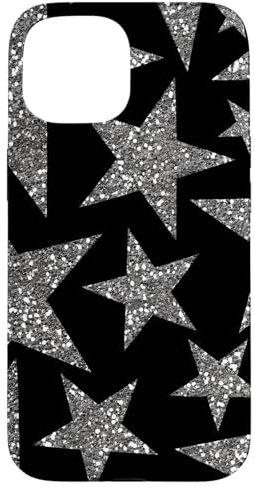 Ästhetischer Mosaikstern mit niedlichen Sternen Y2K auf schwarzem Muster Hülle für iPhone 15