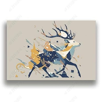 ZYHFDC Papier Peint Panoramique Beige et blanc Art Running Elk Tableaux Muraux Tapisserie Photo Décoration Murale Salon Chambre 200CM(L)*140CM(H)