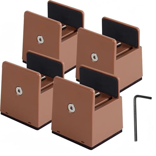Xummi Lot de 4 rehausseurs de meubles réglables de 5 cm avec borne à vis - Supporte 5000 lb - Pour lit, table, chaise, canapé (marron, 5 cm)