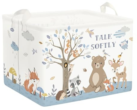 HUUMONSS Fuchs Bär Kinder Wäschekorb Faltbar für Jungen Mädchen Tiere Groß Kleidung Spielzeug Aufbewahrungskorb für Kinderzimmer Bad, Weiß, 36L