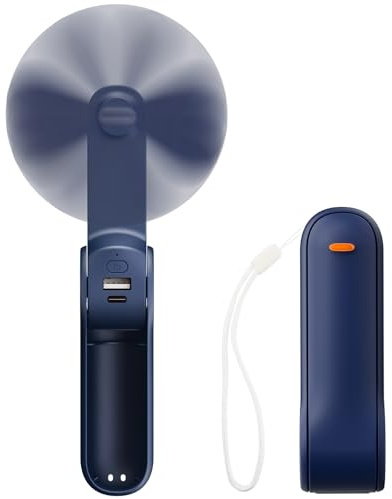 TOPPELIGHT Handventilator, Mini Ventilator mit 2500 mAh Powerbank USB Akku Aufladbar, Batteriebetrieben Max 16 Hrs Runtime Leiser Klein Tragbarer Ventilatoren mit Powerbank - Blau