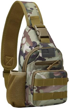 ZHIERNA Tactical Sling Crossbody Backpack with Water Bottle Holder, Shoulder Sling Chest Bags with USB Charging Port, Cp Camouflage, Tactical Sling Bag, Chest Pack Molle Daypack Crossbody Shoulder