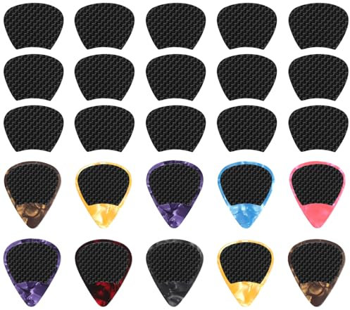 60 Stück Gitarrenplektrengriffe, 0.3mm/0.012in Thin Anti-Rutsch-Griffe für Gitarre Picks und 10Pcs Gitarre Picks mit Griff- Helfen Sie halten Gitarre Picks fest