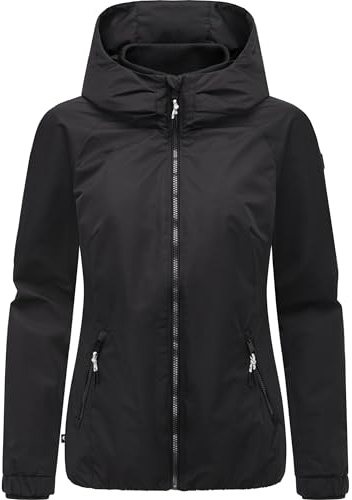 Ragwear wasserdichte und atmungsaktive Damen Übergangsjacke leichte kurze Funktionsjacke mit Kapuze Dizzie Tech YOUMODO Black25 Gr. M