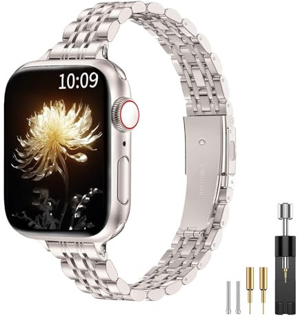 Metall Armband Kompatibel mit Apple Watch 38mm 40mm 41mm 42mm 44mm 45mm 46mm 49mm, Damen Herren Mode Schlank Edelstahl Metall Armband für iWatch Ultra/Ultra 2, SE, Serie 10 9 8 7 6 5 4 3 2 1