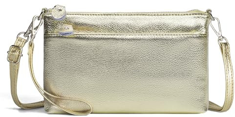 befen Echtleder Handtasche Klein Damen Clutch RFID-Blockierung Umhängetasche Leder Crossbody Bag Damen mit Handgelenkband & Verstellbar Schultergurt, Gold