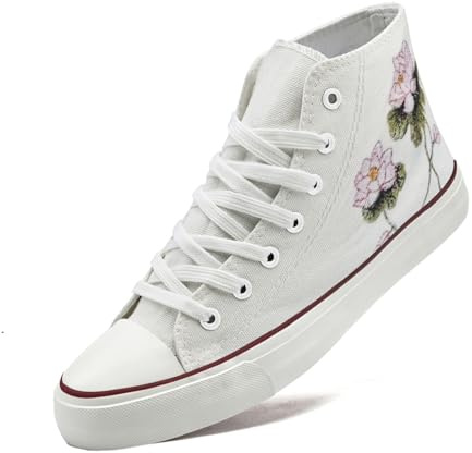 sharllen High Top Trainers Women Canvas Sneakers Ladies Lace Up Canvas Shoes for Men Women Plimsolls Pumps Casual Tennis Shoes(Lotus Print 285)