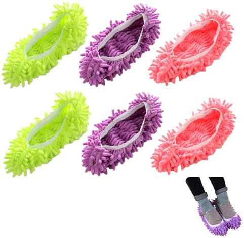3 Pairs Microfiber Mop Slippers Shoe Covers,Reusable Dust Cleaner Foot Socks for Floor Cleaning,Hair Dirt Pickup in Home,Bathroom,Kitchen Washable Household Polishing Slipper Covers with Non-Slip