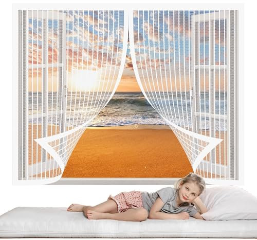 Zanzariera per Finestra Tetto 75 x 105 cm Anti Zanzare Calamite Tenda Autoadesiva Traspirante, Maglia Magnetico per Tenere Fuori Insetti, Mosche e Zanzare, Bianco