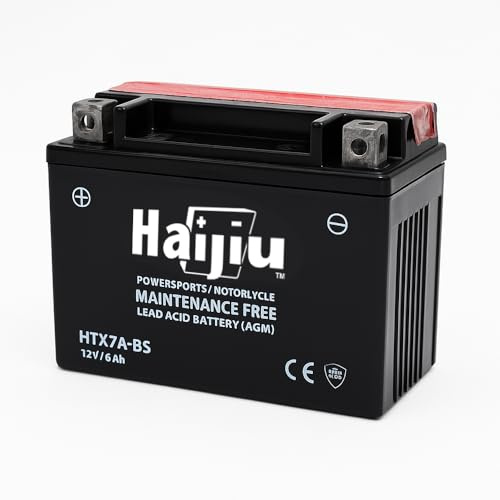 Haijiu HTX7A-BS Batterie de démarrage AGM pour moto et scooter | 12 V, 6 Ah, 105 CCA | prête à l'emploi, sans entretien, anti-vibration
