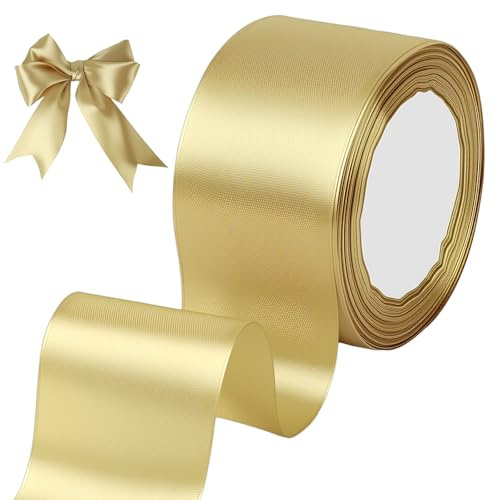 tenn well Gold Ribbon 50mm, 22 Meters Fabric Satin Ribbon | for Gift Wrapping, Crafting, Hair Bows, Wedding Party and Christmas Decoration
