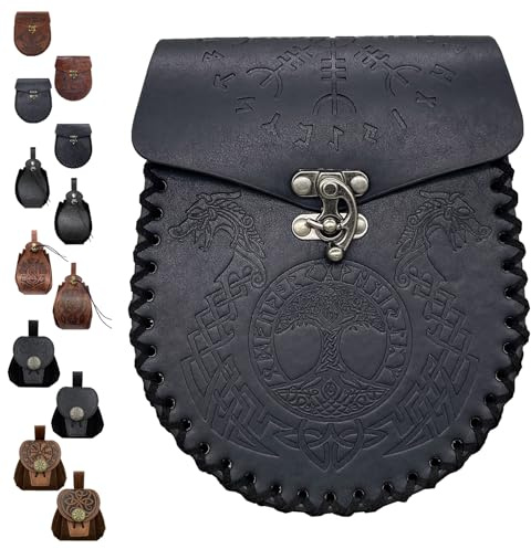 LUKIUP Mittelalterliche Gürteltasche aus geprägtem Kunstleder, Renaissance Kunstleder Gürteltasche Set, Kleine Gürteltascher für Cosplay, LARP, Halloween und mittelalterliche Veranstaltungen(J)