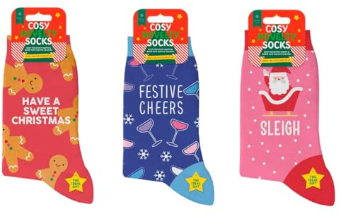LND Gifts Ladies Christmas Socks Pack Of 3 Womens Christmas Stocking Fillers, Funny Socks, Xmas Presents For Him, Novelty Size 4-8 Joke Gifts For Women Ideal For Ladies Secret Santa Presents For Her