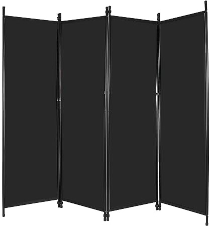 REDCAMP Paravent Raumteiler klappbar, 4-teilig, Innen Outdoor, 205x173cm | Trennwand, Sichtschutz, modern, Stoff, tragbarer Raumtrenner für Wohnzimmer Schlafzimmer Büro Balkon Garten, Schwarz