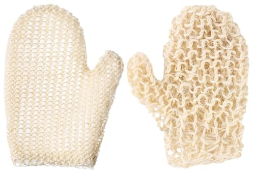 Healeved 2 Stück Peelinghandschuhe aus Whole Sisal Hemp Weich und Voll Absorbierend für Körperpeeling unter Dusche Modernes Unisex Design in Beige