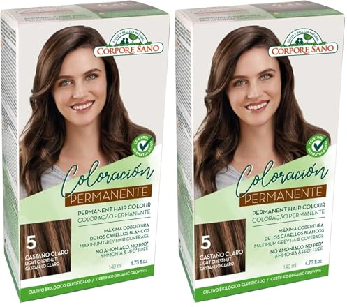 Corpore Sano Tinte Permanente Castaño claro (5) sin amoníaco, resorcinol, PPD ni parabenos. Con Aloe Vera, Sésamo y Keratina Vegetal 140 ml (Paquete de 2)
