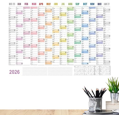 Pruojhw 2026 Kalender Planer | 74 X 51 Cm Großformatige Arbeitsutensilien Mit Hinweis-Etiketten Büro Wandkalender - Für Haushalt, Reinigung, Sport, Workout, Urlaub, Party, Geburtstag Und Reise