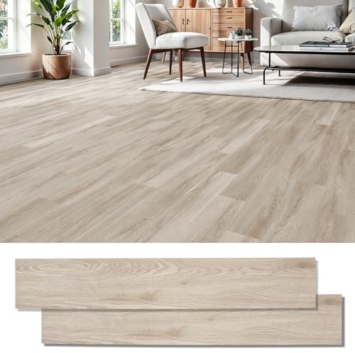 Floor Tiles Self Adhesive, 36Pcs/5.02㎡ Vinyl Flooring, Wood Effect Peel and Stick Floor Tiles, Waterproof Self Adhesive Flooring 2 mm Thick for Bedroom Living Room Kitchen Bathroom Office (Wood)