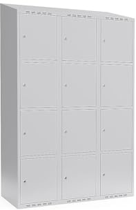 kaiserkraft | 4er-Schließfachschrank Fydor | 3 Abteile | lichtGrau | B 1200 mm | schräge Dachform | Zylinderschloss