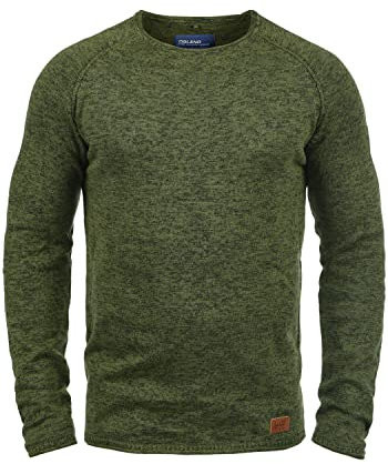 Blend BHDan Herren Strickpullover Feinstrick Pullover mit Rundhalsausschnitt Baumwollmischung Label-Patch Regular fit, Größe:S, Farbe:Burnt Olive (77011)