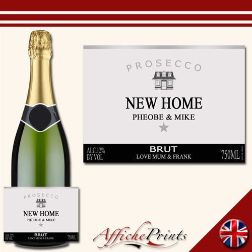 Affiche Prints L49 Personalised Prosecco Silver New Home Moving Brut Bottle Custom Celebration Label For Any Occasion!
