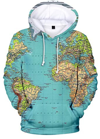 Xmiral Kapuzenpullover Herren 3D Landkarte Drucken Langärmeliges Hoodie Sweatshirt mit Tasche