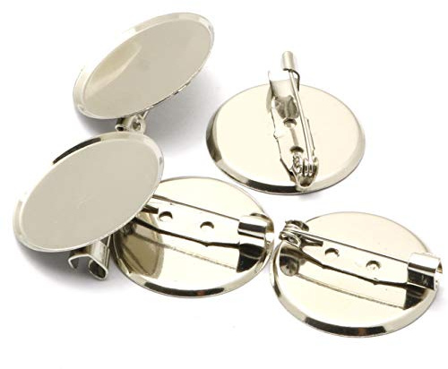 RuiLing 100 Stück 2,5 cm Silber-Brosche Verschlüsse Pin Disk Basis Scheibe Blank Dicke Cabochon Tabletts für Abzeichen DIY Schmuck Handwerk Herstellung Dekoration Zubehör