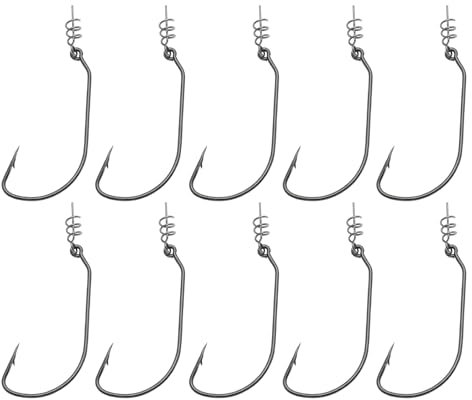 Be In Your Mind 10 Stück #1/0 Offset-Haken mit Köderhalter Swimbait-Haken mit Zentrierfederstift für Weiche Plastik-Schwimmköder Und Wurmköder 4,5x2,4cm