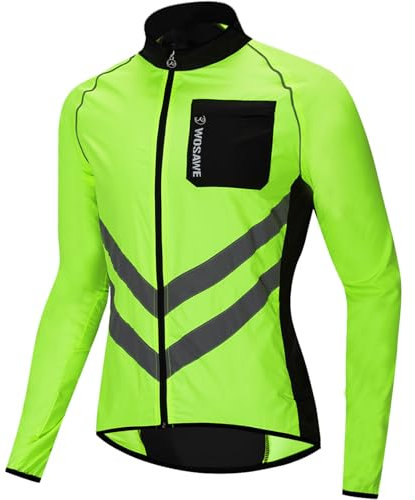 WOSAWE Veste de Cyclisme pour Hommes Femme Imperméable Légère Course Manteau Haute Visibilité VTT Vêtements (Poche Poitrine Vert, XL)