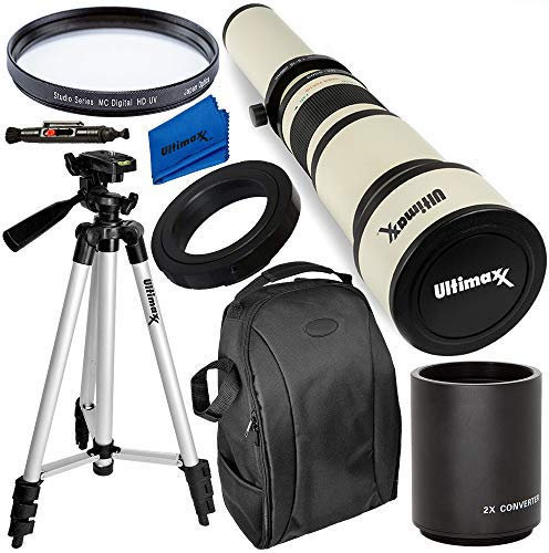 Ultimaxx 650-1300mm (w/ 2X Converter 1300-2600mm) Telephoto Zoom Lens Kit for Canon EOS Rebel T3, T3i, T4i, T5, T5i, T6, T7 T6i, T6s, T7i, SL1, SL2, EOS 60D, 70D, 77D, 80D, 5D III, 5D IV, 6D