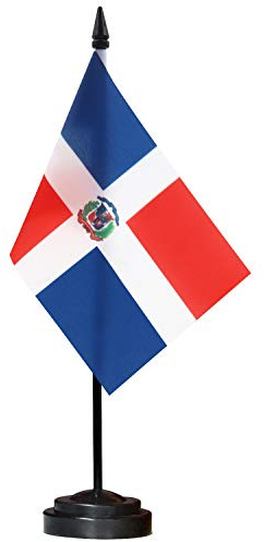 ANLEY Juego de banderas dominicanas de lujo para escritorio - Bandera de escritorio dominicana en miniatura de 6 x 4 pulgadas con poste sólido de 12 - Colores vivos y resistente a la decoloración
