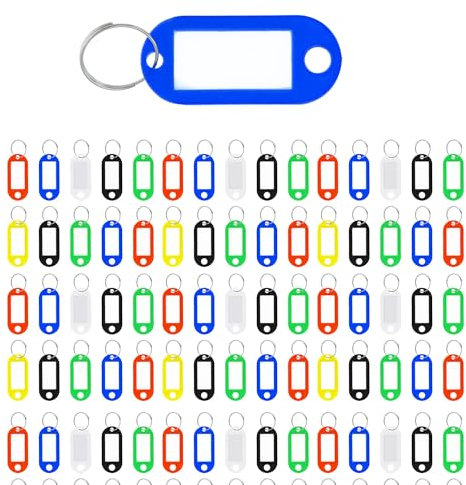 Westcott Schlüsselanhänger 100 Stück | 100er Pack robuste Anhänger zum Beschriften mit austauschbaren Etiketten | Mit Metall-Ring in der Farbe Blau | E-10653 00