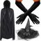 REDSTAR FANCY DRESS 3pc Womens Witch Costume Halloween Accessories Adult - Black Hooded Cloak, Long Black Gloves and Lace Witch Hat Halloween Costumes for Women World Book Day Outfits