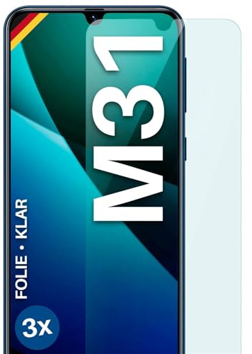 moex für Samsung Galaxy M31 Schutzfolie Displayschutz Folie Ultra-klar HD 0,2 mm kompatibel mit jeder Hülle, Anbringen ohne Blasen, Handyfolie Extra Kratzfest, FlexProtect 3 Stück