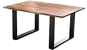 SAM Esszimmertisch 140x80 cm Laurina, Baumkantentisch aus Akazienholz, massiv + nougatfarben, U-Metallgestell Schwarz, Esstisch mit echter Baumkante