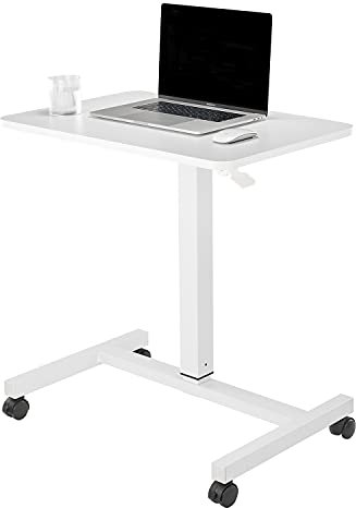 CLATINA Mobile Laptop Desk Pneumatic Sit to Stand Table Height Adjustable Rolling Cart with Lockable Wheels for Home Office Computer Workstation, 71 x 48 cm White - Fidel