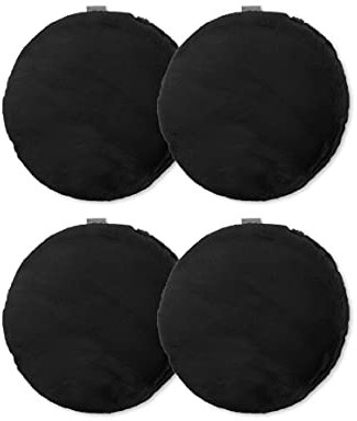 jilda-tex 4er-Set Sitzpolster Sitzkissen Stuhlkissen Bodenkissen Stuhlauflage Plüschmatte mit Füllung in Felloptik Rabbit Deluxe 750 GSM Kunstfell Fellimitat (Schwarz, 4X Ø 37 cm)