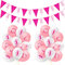 36 Ballons de Sensibilisation de Cancer Sein Ballons Latex Ruban Rose et 2 Pièces Bannière de Sensibilisation de Cancer Sein Bannière Fanion de Ruban Rose Bannière Espoir Foi Force Courage