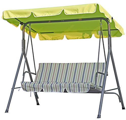 YIUHART Hollywoodschaukel 3-Sitzer, Gartenschaukel mit verstellbarem Dach, Abnehmbarer Sitzauflage, bis 220 kg belastbar, wasserdicht, UV-beständig, für Balkon Terrasse Garten 169 x 110 x 152 cm, Grün