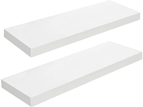 HOOBRO Wandregal, Schweberegal 2er-Set, stabile Wandboards, 60 x 20 x 3,8 cm Hängeregale, mit unsichtbaren Halterungen, für Bad, Schlafzimmer, Küche, Büro, Wohnzimmer, Weiß EWT60BJ01