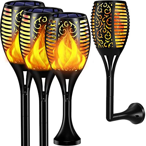 Lafhome Solar Flammenlicht für Außen, 96LED Solarleuchten mit Wasserdicht IP65, Solarlampen für Außen mit Realistischen Flammen Automatische EIN/Aus Warmlicht für Garten Weg Hof (4 Stück)