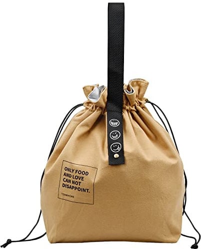 Jinlaili Lunch Tasche, 9L Klein Picknicktasche, Bento Tasche, Wiederverwendbare Tragetasche Stoff, Bento Boxen Isoliertasche, Lunchpaket Tasche für Arbeit Schule Unterwegs (Braun)