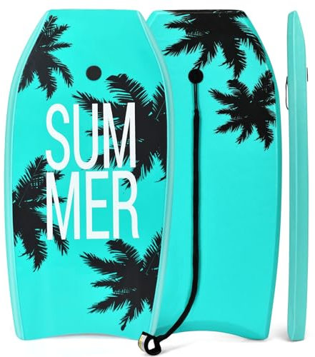 GYMAX Surfbrett, Schwimmbrett mit Zugseil & EPS Schaumstoff-Kern, Bodyboard Surfboard für Kinder & Erwachsene (105 x 51 x 6 cm, Grün)